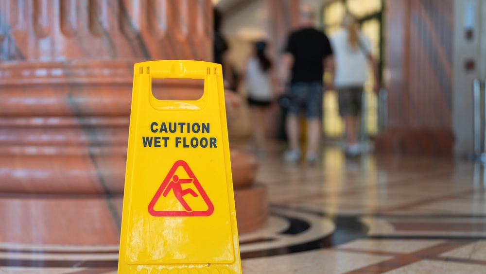 Wet Floor Sign in Public Atrium