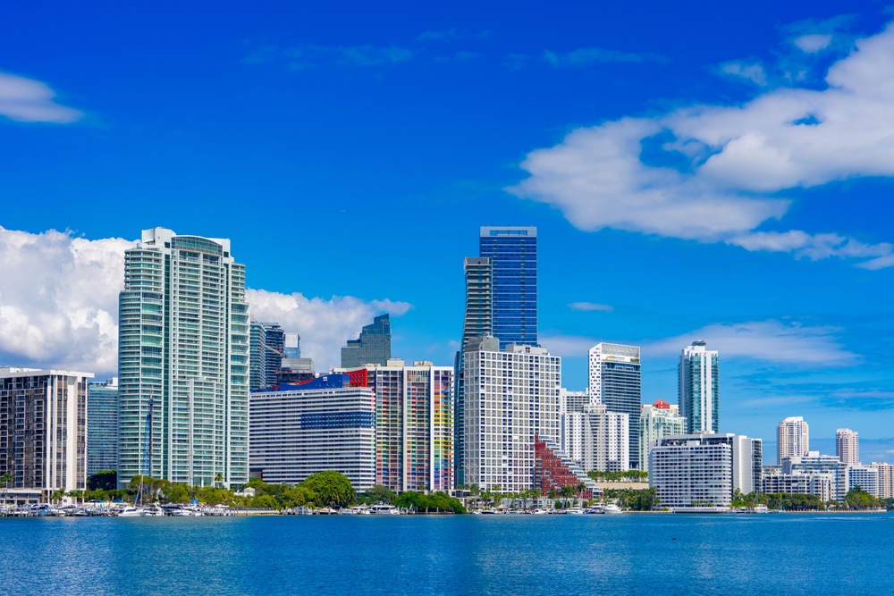 Miami city skyline as viewed from the water